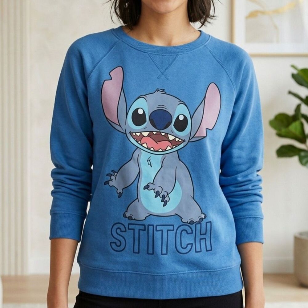 Disney Stitch XS Oversized Women's Crew Sweatshirt Blue #disney #stitch #soft